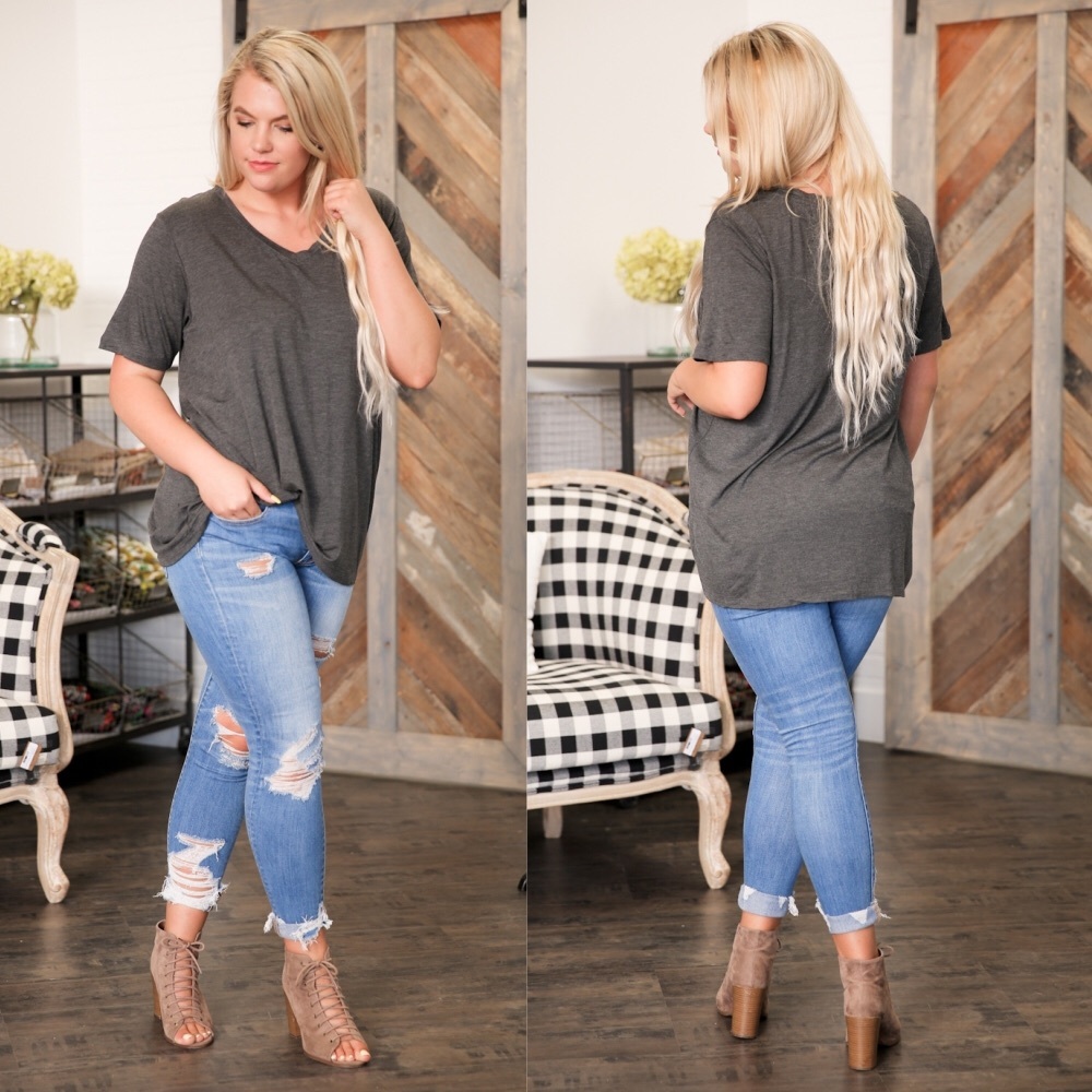 PLUS Charcoal V Neck Tee - Picture 4 of 4